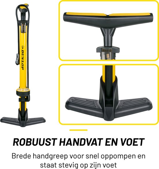 Dunlop Fietspomp met Drukmeter - Fiets Pomp voor Dunlop, Schrader en Frans Ventiel - Staande Pomp Incl. Adaptoren voor Waterspeelgoed en Ballen