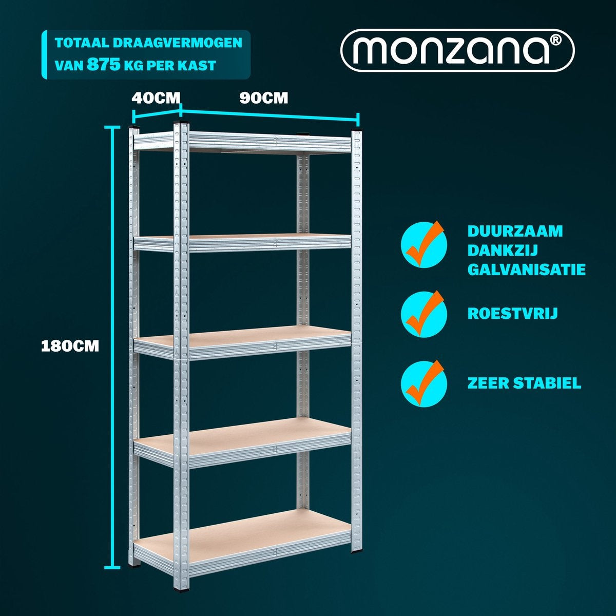 Stellingkast Set van 2 - 180x90x40cm Metaal MDF 1750kg – Zilver