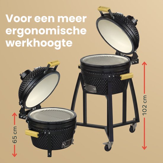 KitchenBrothers Kamado BBQ Onderstel - Voor 41⌀ cm - Geschikt voor 16 inch KitchenBrothers Kamado - 102 cm Hoogte - Wielen - Rem - Zwart
