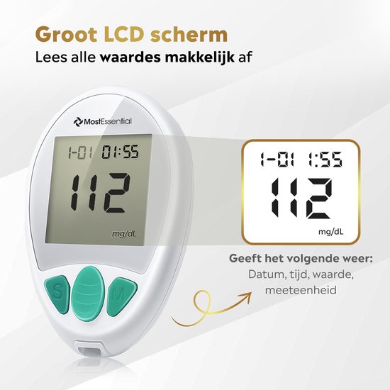 MostEssential Premium Glucosemeter Startpakket - Bloedsuikermeter - Bloedglucosemeter - Diabetes Meter - Alles in één set - Inclusief Opbergtas, Prikpen, 10 Teststrips & 10 Lancetten