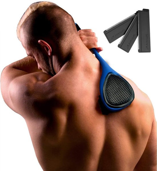 baKblade Back Shaver Elite Plus – Rug Scheren Mannen - Rug Scheerapparaat met 3 Scheermesjes en Scrub - Makkelijk Rughaar Verwijderen met Backblade - Bodytrimmer Heren - Bodygroomer