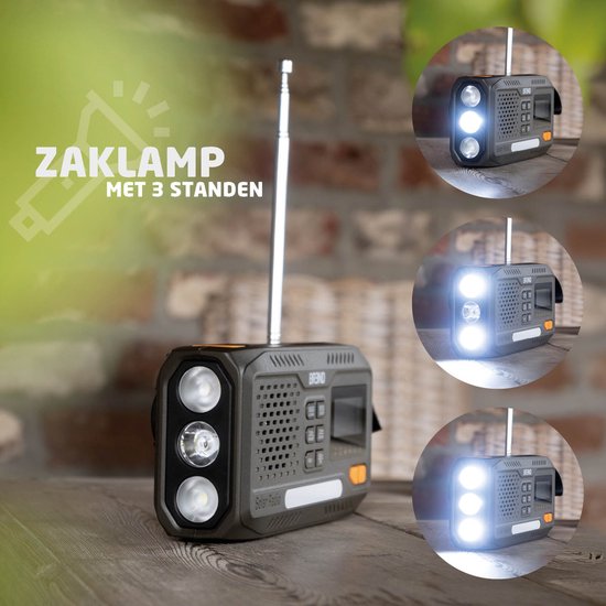 BREND BR-2244 Noodradio met DAB en FM - Bluetooth Speaker - SOS-Alarm - Powerbank - LED-Zaklamp - USB-C - Oplaadbaar met Zonnepaneel en Zwengel