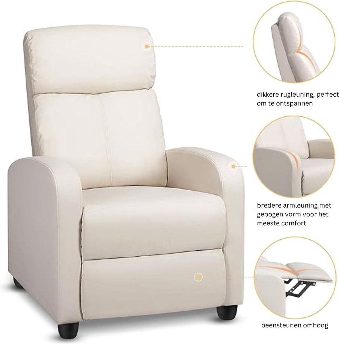 Yaheetech Relaxfauteuil - Zwart - PU Leer - Verstelbaar - 120 kg - Met Voetsteun