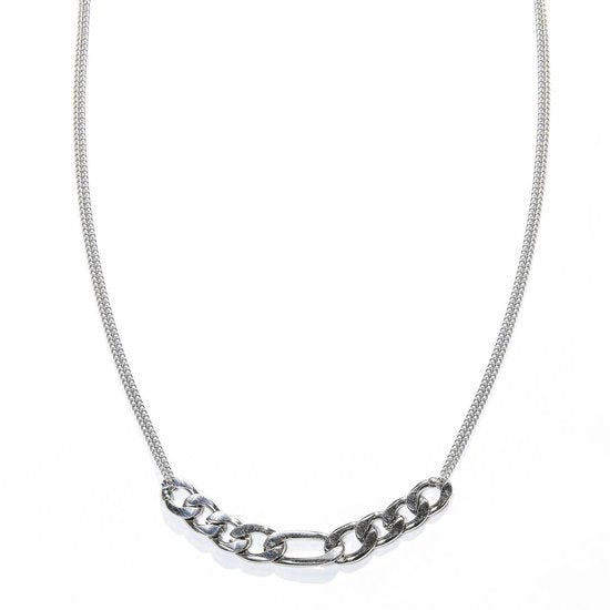 Laura Ferini Dames Ketting Romana Zilver - Zilverkleurige Ketting Met Schakel - 18K Witgoud Verguld - Halsketting - Collier- Sieraad - Accessoires - Dames Ketting Met Hanger