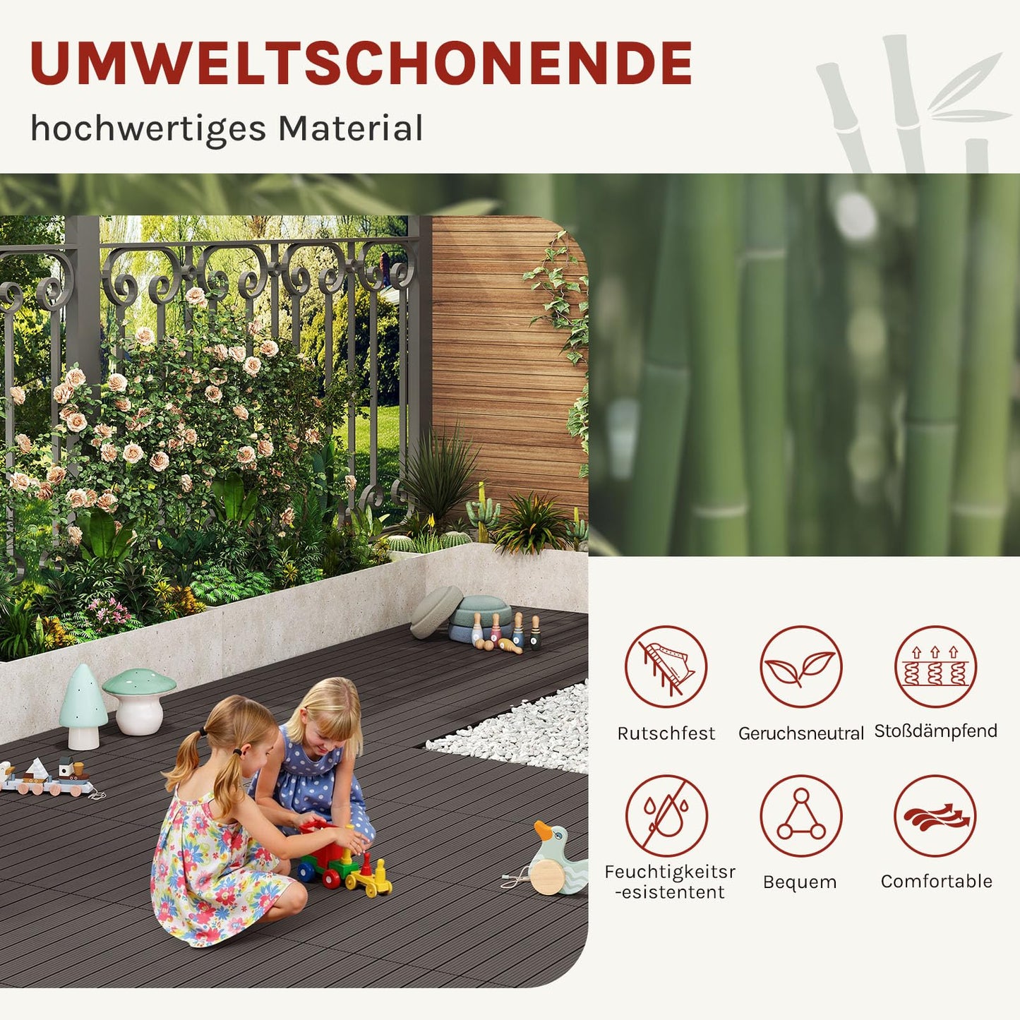 WOLTU WPC terrastegels - houtlook - klik systeem - 30 x 60 cm - koffiebruin - 12 stuks 2 m2