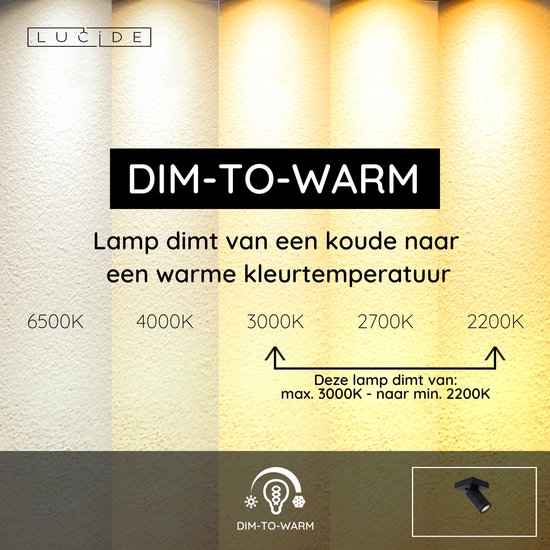 Lucide TAYLOR - Plafondspot (Plafondlamp) Badkamer - LED Dim to warm - GU10 - 1x5W 2200K/3000K - IP44 - Zwart