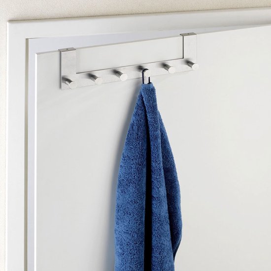 WENKO Deurkapstok Celano RVS, 39cm breed, met 6 haken - Hakenlijst - Deurgarderobe - Voor opdekdeuren 2cm dik