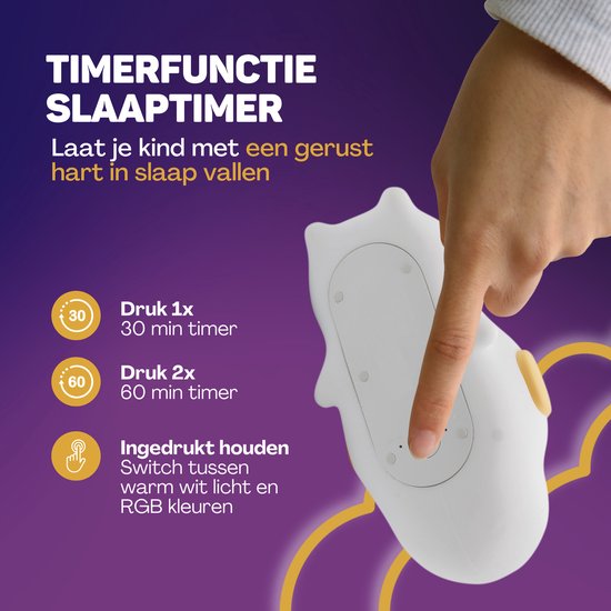 Vulpes Goods® Nachtlampje Kinderen - LED Licht & 8 Kleuren – Nachtlampje Babykamer – Puppy – USB-Oplaadbaar – Dimmer – Timer – Draadloos - Kindvriendelijk