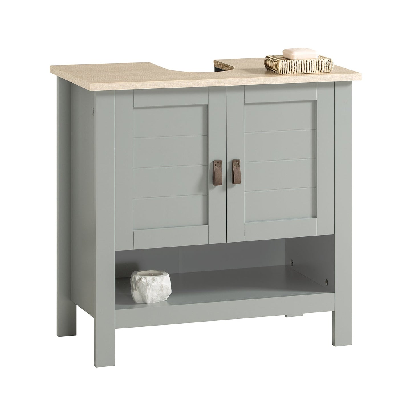 SoBuy Wastafel Onderkast BZR69-HG – 2 Deuren met Plank – 60x30x60 cm – Modern Grijs Badmeubel