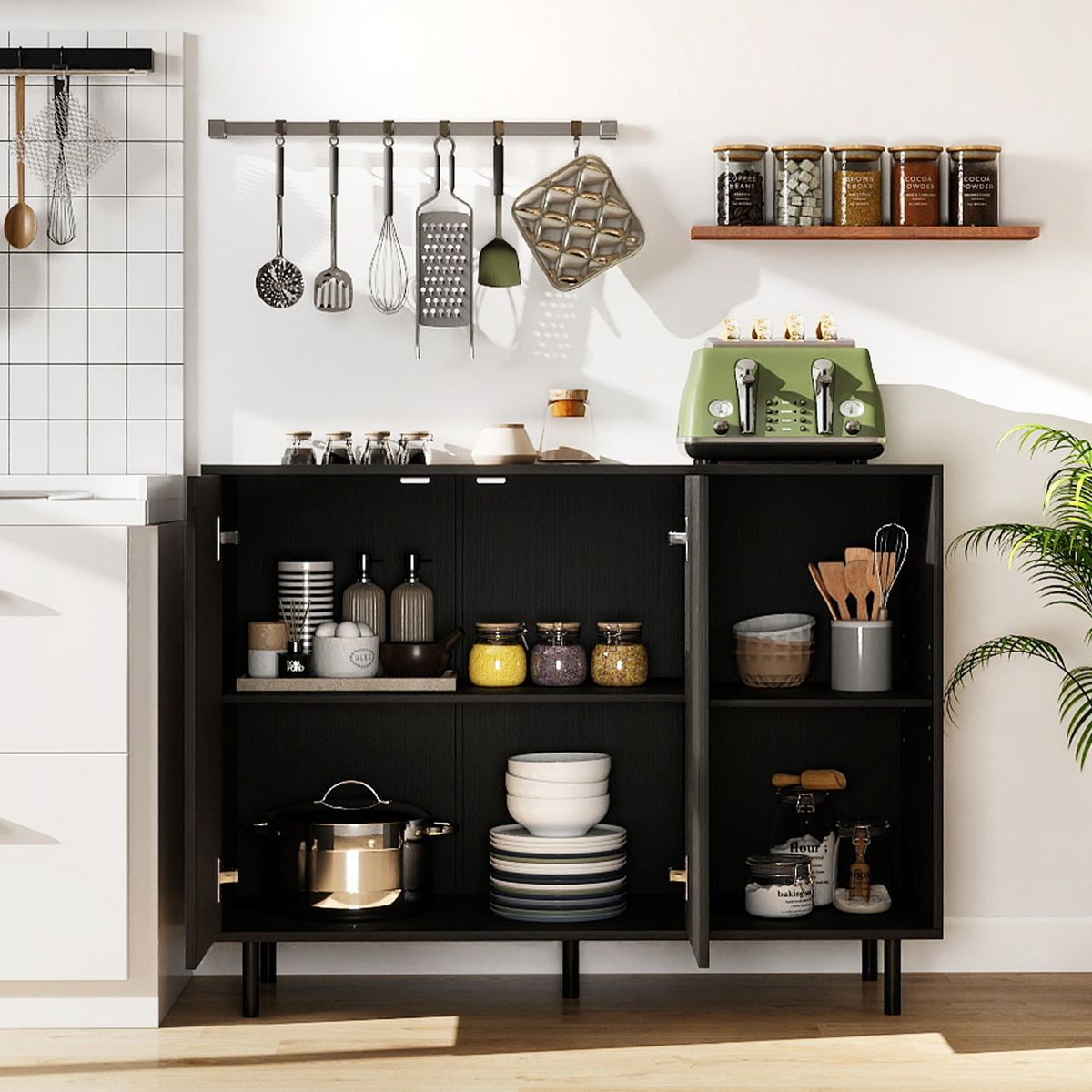 Coast Dressoir met 4 vakken en 2 deuren - verstelbare planken - zwart - 106 x 38 x 80 cm