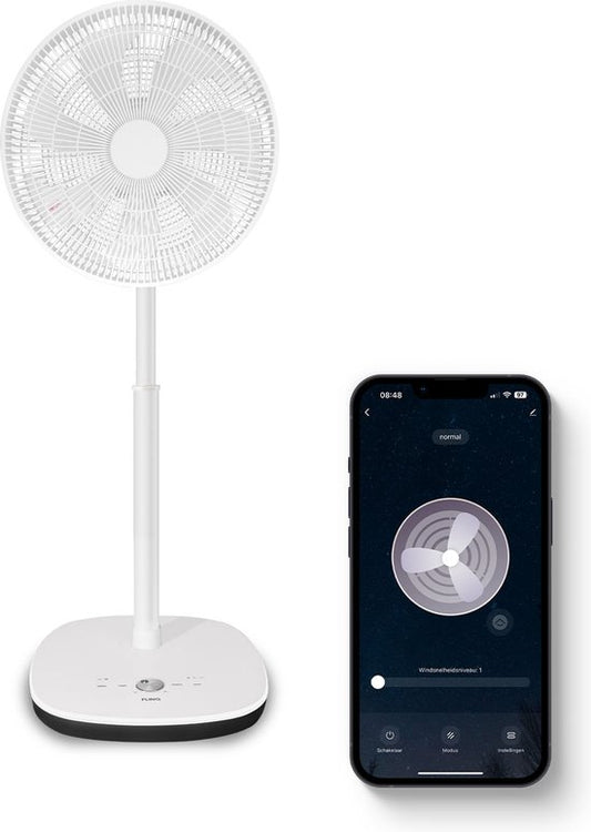 FlinQ Statiefventilator -  Stil  met 90° Draaibeweging - Bedienen met App of Afstandsbediening - Wit