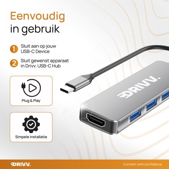 Premium USB C Hub 5 in 1 - HDMI 4K 30Hz - PD 100W - USB 3.0 - USB 20 - USB Splitter - Adapter - Space Grey