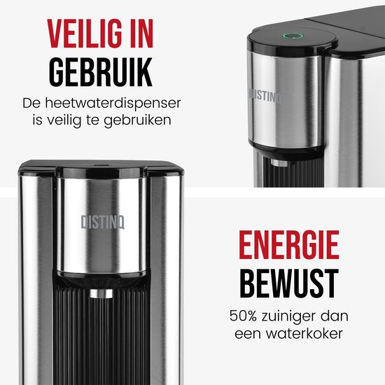 DistinQ Heetwaterdispenser - 2.5L - RVS - BPA vrij - 2600W - 30x15x30 cm - Zwart|Zilver