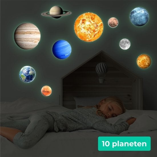 Nuvance - Glow in the Dark Sterren- Planeten - 10 stuks - Muurstickers Babykamer