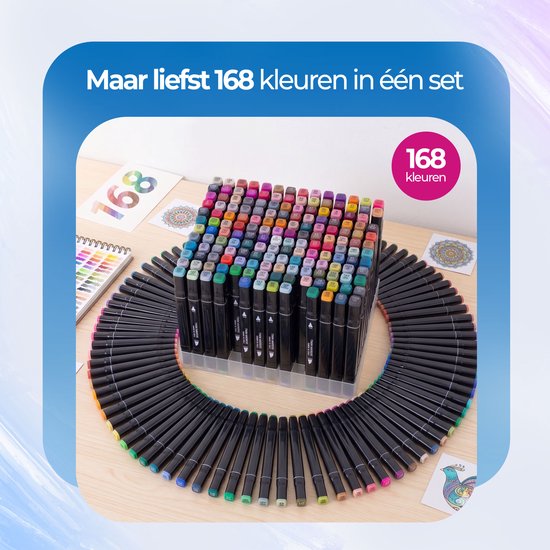 Roegaarden Twinmarkers 168 stuks - Stiften - Alcohol Markers - Markeerstiften - Makkelijk opbergen