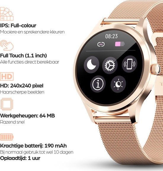 Actyve Smartwatch – Gezondheids- & Sportfuncties – 240 uur batterij – 40 mm – Roségoud