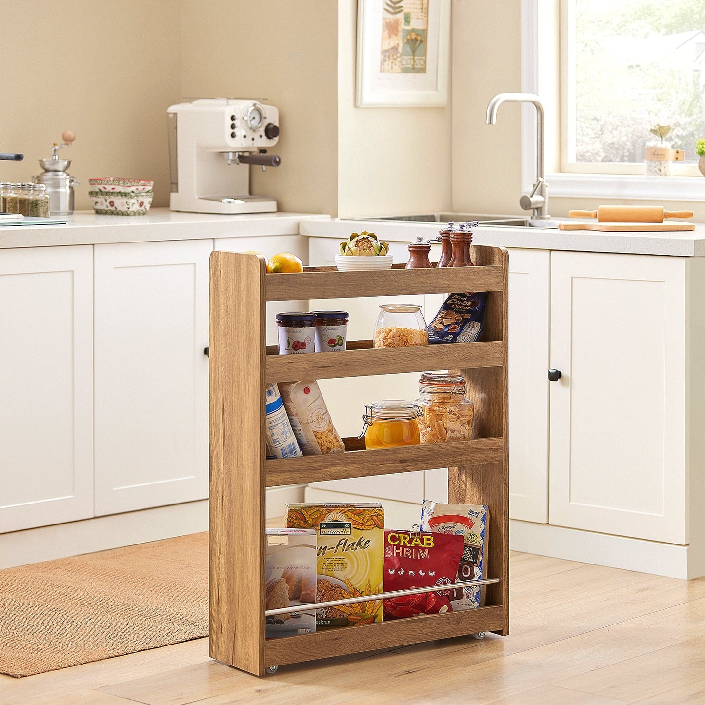 SoBuy Keukenrek 4-Laags op wielen - Max. 20 kg - 60 x 19 x 81 cm - Bruin