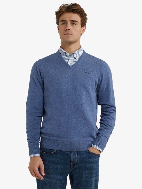 McGregor Trui Merinowol V-Hals Vintage Blauw - Maat 3XL - Heren - Pullovers