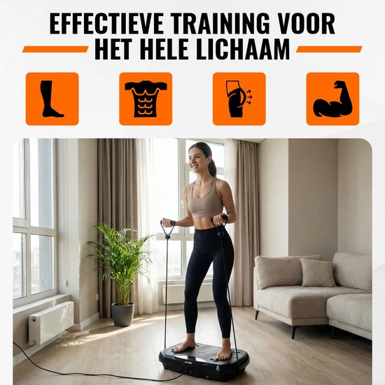 Fitby Trilplaat - Trilplaat Fitness - Powerplate - Inc. weerstandbanden en handvatten - Met Afstandsbediening - 3 Trainingsstanden - 120 Snelheidsniveaus - Zwart