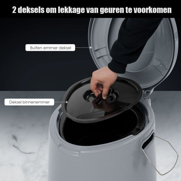 Coast Draagbare Toiletpot voor op Reis - Uitneembare Binnenemmer - Toiletpapierhouder - 41 x 49 x 34 cm - Grijs