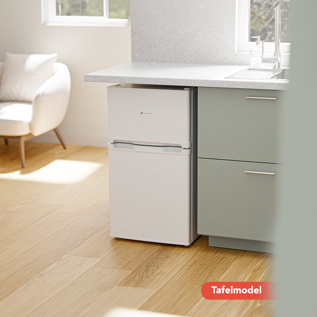 KitchenBrothers Koelkast - 61L Koelvak - 24L Vriesvak - Koelvriescombinatie - Vrijstaand - 50x48x85 cm - Wit