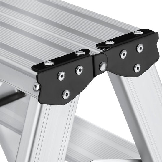 tectake® Dubbelzijdige Aluminium Keukentrap - 3 Treden - 58 cm - Stevige Trap Ladder - Opklapbaar Opstapje - Antislip Huishoudtrap