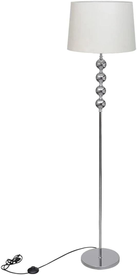 VidaXL Vloerlamp met 4 Bollen - Witte Ronde Lampenkap Ø 38 cm - Chroom met Voetschakelaar - E27