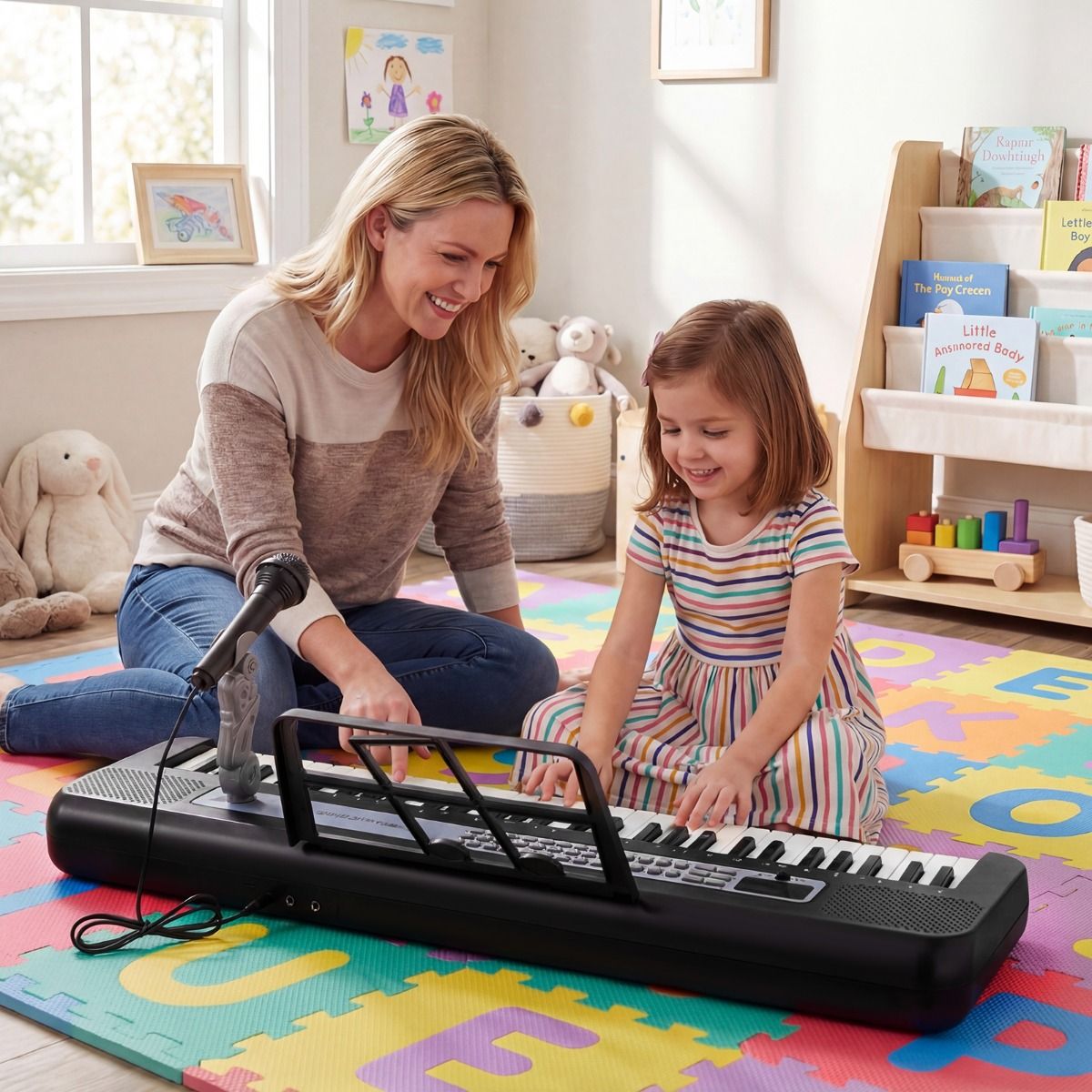 Coast Kinderkeyboard - 61 toetsen - verstelbare standaard - met microfoon en muziekstandaard - zwart/rood