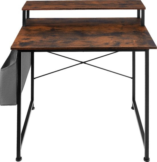 tectake® - Bureau Everett - 80 cm breed - met plank en organizer - computertafel - donkerbruin - 404662