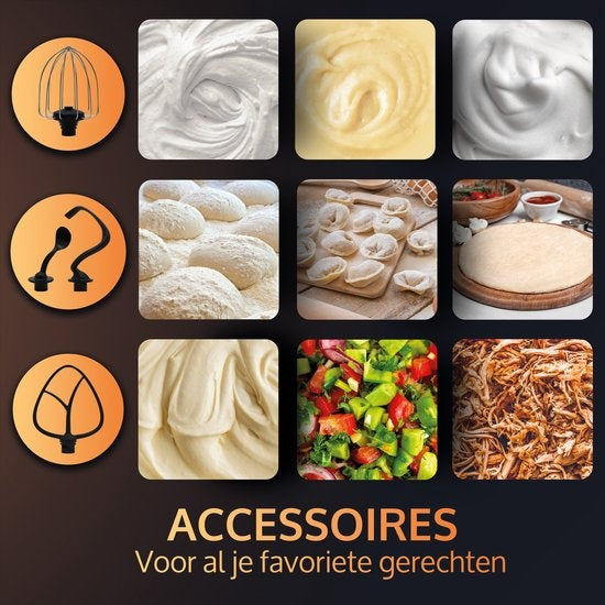JAP Appliances Mastermix - Keukenmachine (1000W) - Keukenrobot met 6 snelheden en pulse-functie - Mixer met 5.7 liter mengkom - Inclusief pannenlikker - Mat zwart