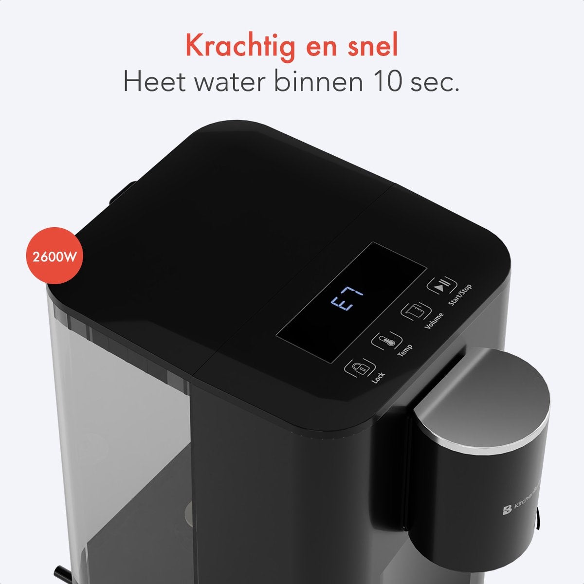 KitchenBrothers Heetwaterdispenser - 2,9L - Touch Display - Heetwatertap - 2600W - Zwart