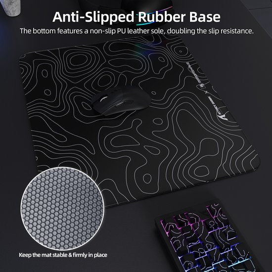ATTACK SHARK CM05 Tempered Glass Gaming Mouse Pad - Glazen Muismat - Ultra-Smooth Surface - 9H Tempered Glass - 45*40CM - eSport Gaming Mousepad - Black Contour Line