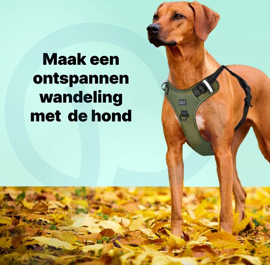 Jake en Jacky Hondentuigje - Anti-Trek Tuig - Reflecterend - Groen - Maat L