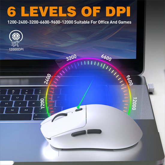Fuegobird T68 - 2.4G Draadloze Gaming Muis - 12000DPI - PAW3311 - FPS/MOBA/MMO - Gaming muizen - Ultra licht - Wit