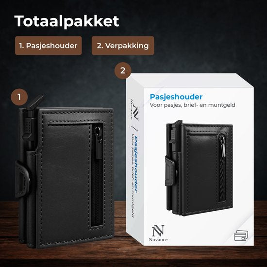 Nuvance Pasjeshouder - Kaarthouder uitschuifbaar met RFID Bescherming - 10 Pasjes - Pasjeshouders Mannen & Vrouwen - Zwart
