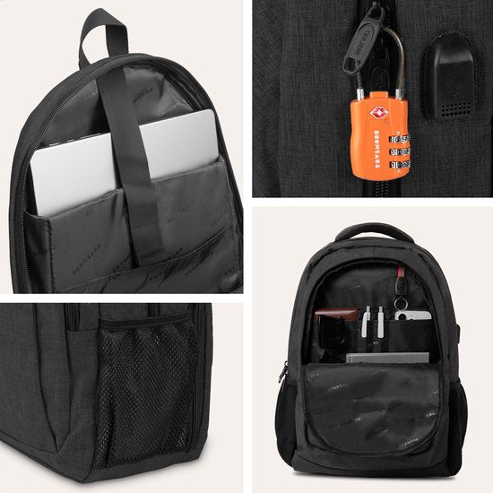 TRVLMORE Rugzak met Levenslange - Rugtas met 17 Inch Laptopvak - Schooltas - Spatwaterdicht - Heren en Dames - Jongens en Meisjes - 36L - Zwart