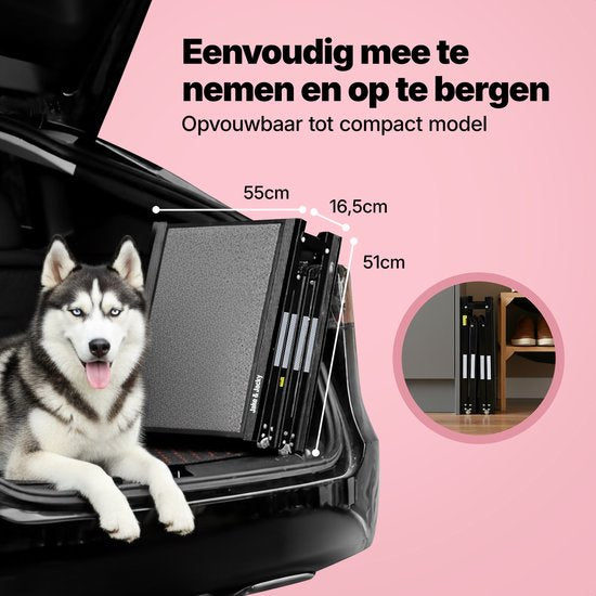 Jake en Jacky Hondenloopplank voor Auto - Opvouwbare Hondentrap - Antislip Loopplank voor Grote Honden - Inklapbaar - Reflecterend - 180x55 cm - Gewicht tot 70 kg