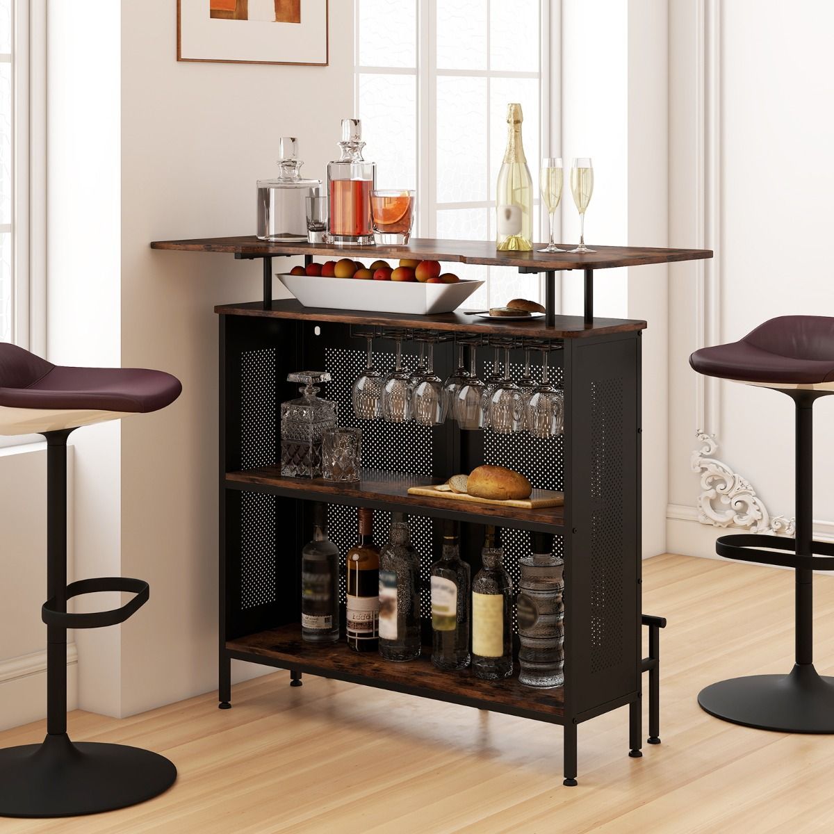 Coast Bartafel met opbergruimte - metalen frame - verstelbare poten - bruin en zwart