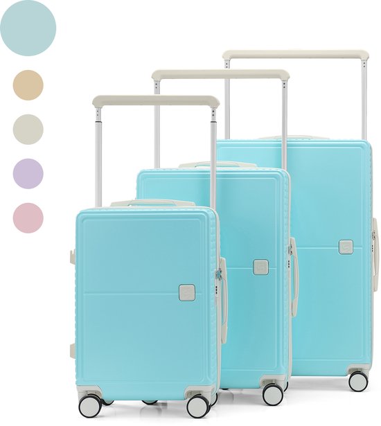 SC City Walker – 3-delige Kofferset | Lichtgewicht & Duurzaam | 20, 24 & 28 Inch | 360° Spinner Wielen | TSA-slot | Inclusief Beschermhoezen – Tiffany Blue