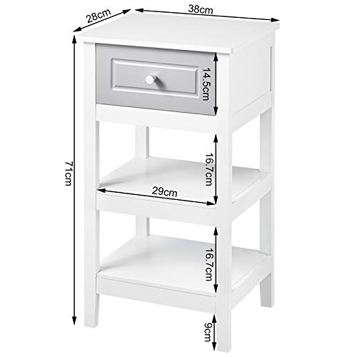 Woltu Nachtkastje met Lade en 2 Opbergrekken MDF Wit 38 x 28 x 71 cm Set van 2