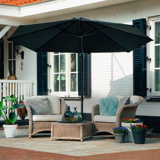 VONROC Premium Zweefparasol Bardolino Ø300cm – Incl. kruisvoet & beschermhoes – Ronde parasol – 360 ° Draaibaar - Kantelbaar – UV werend doek - Zwart