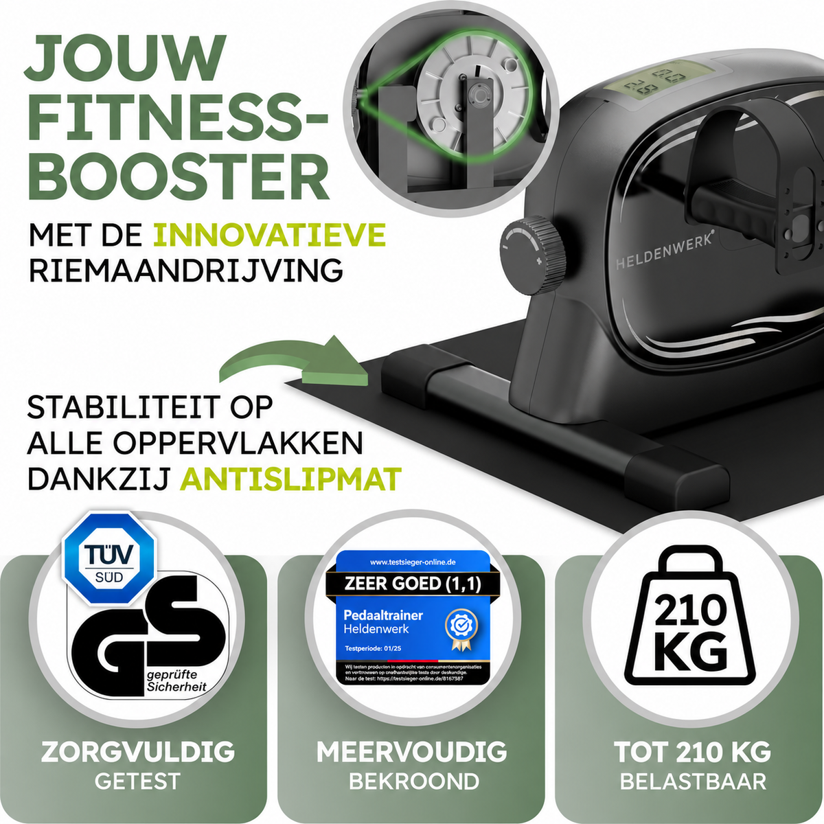 Heldenwerk Stoelfiets voor Armen en Benen – Compacte Mini Hometrainer voor Thuis – Met Weerstand en Trainingsdisplay – Inclusief Antislipmat en Bevestigingsriem – Zwart – 40 x 35 x 30 cm