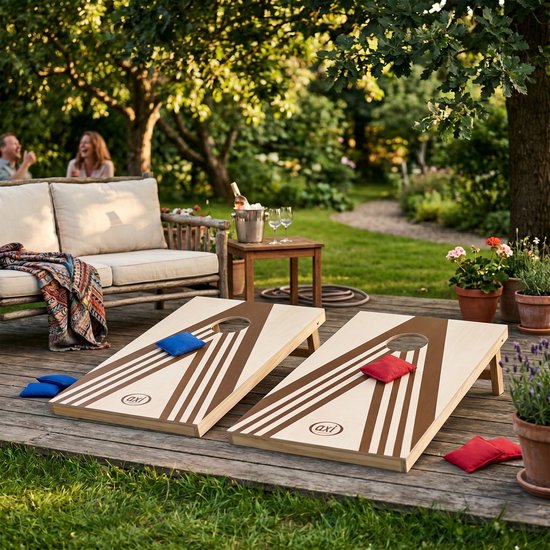 AXI Cornhole Set Plus 2 Borden 91 x 60 cm – Compact Bean Bag Werpspel voor Buiten en Binnen – Inclusief 8 Cornhole Zakjes en Draagtas – Houten Cornhole Bord met Opklapbare Poten – Tuinspel voor Kinderen en Volwassenen
