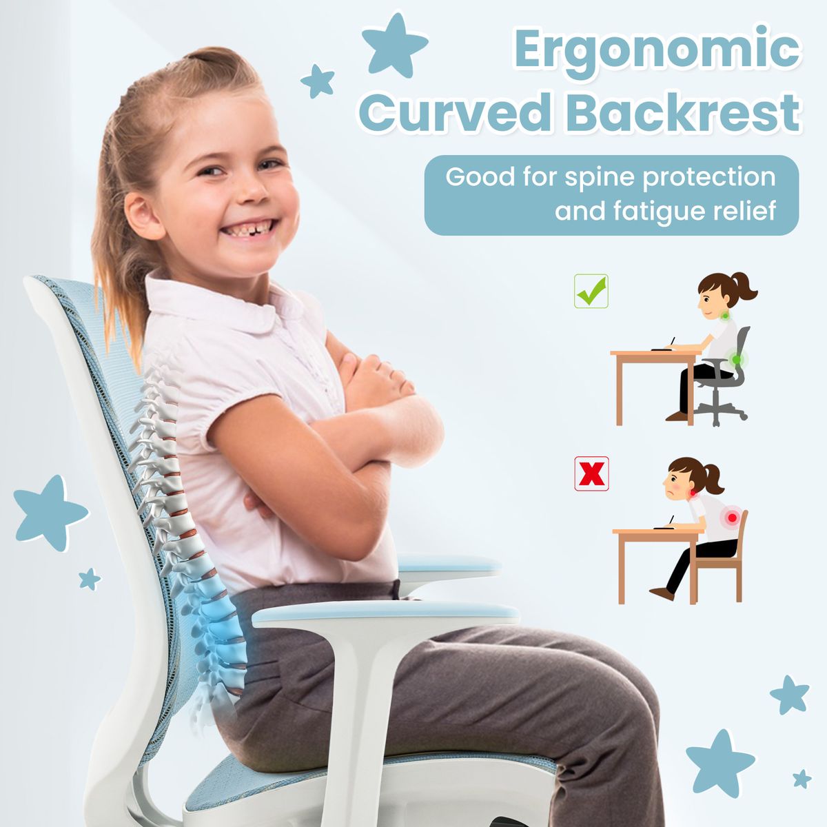 Coast Kinderdraaistoel - in hoogte verstelbaar - ergonomische rugleuning en armleuningen - blauw