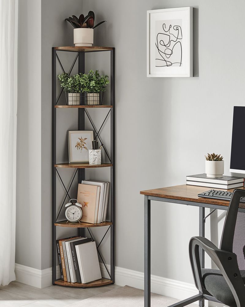 Vasagle Hoekplank met 5 Niveaus - Vintage Bruin/Zwart - 30 x 30 x 160 cm