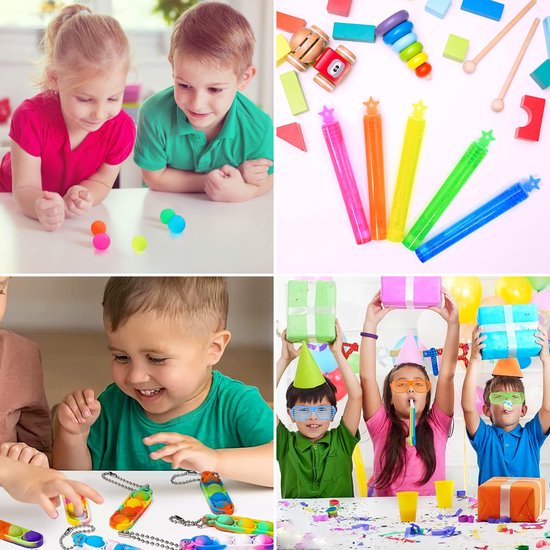 Partizzle 150x Traktatie Uitdeelcadeautjes Pakket - Fidget Toys - Pinata Vulling - Fidgets Box met Spinner en Pop it Klein Speelgoed - Carnaval Grabbelton Weggeef Cadeautjes - Voor kinderen