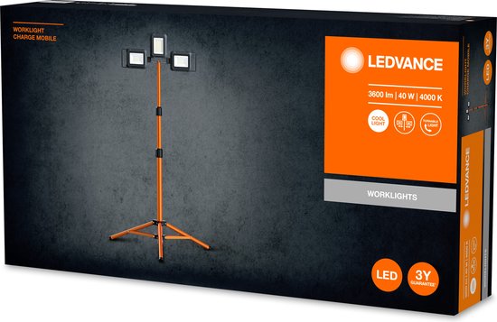 LEDVANCE Werklamp armatuur LED: voor verdieping, WERKLAMP BATTERIJ STATIEF / 4-,- W, 22-…24- V, stralingshoek: 11-, Koel Wit, 4- K, behuizingmateriaal: aluminium/plastic, IP54