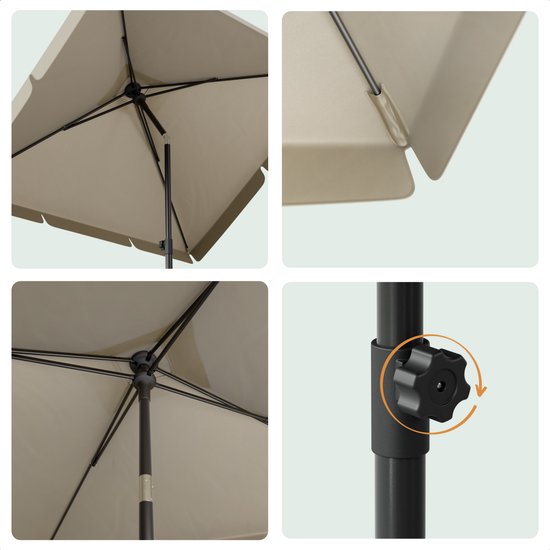 LifeGoods Parasol - Tuin - Balkonparasol - 200x125cm - 30° Kantelbaar - Waterdicht - UPF50+ - Taupe