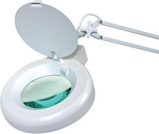 Velleman Loeplamp met klem, zwenkarm, aan/uit-schakelaar, spaarlamp (22 W), vergroting 2.25x, voor kinderen, volwassenen, senioren, lezen, diamond painting, hobby, werken, wit