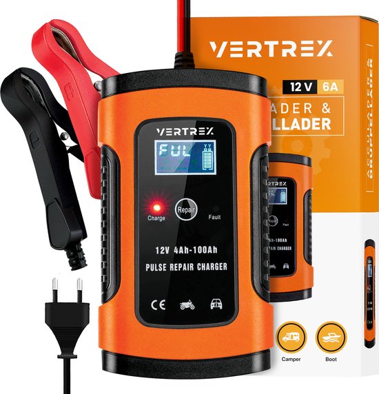 VERTREX Acculader - Druppellader - Geschikt voor Motor Auto Scooter - 12V 6A